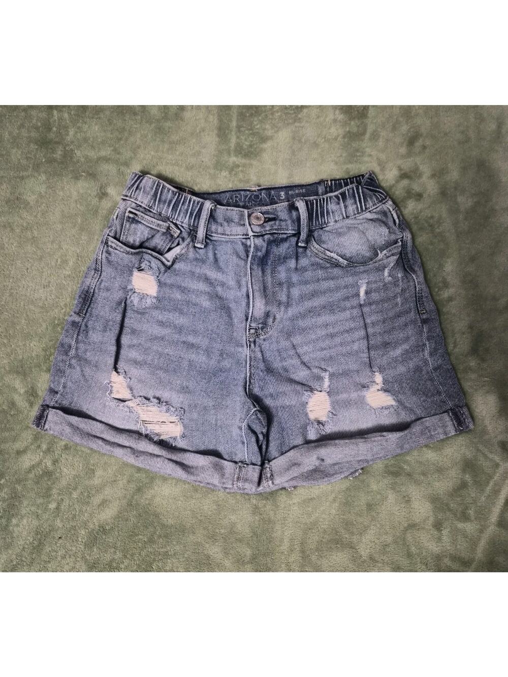Size 3 Short Arizona Jean Co Denim Stretch Distressed Light Wash Hi-Rise Shorts